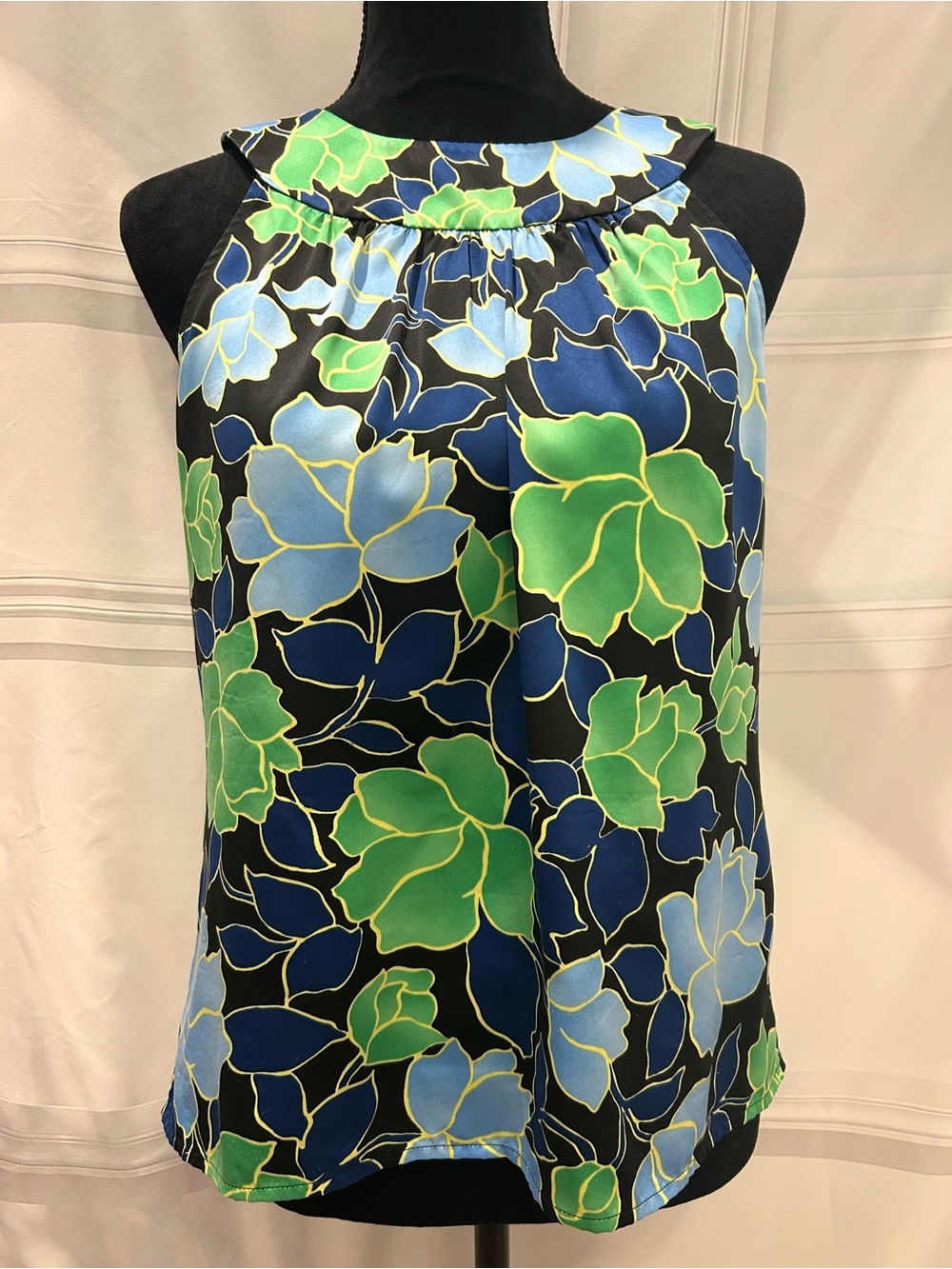 Ann Taylor Black Floral Halter Camisole with Blue & Green Flowers Women’s 8P